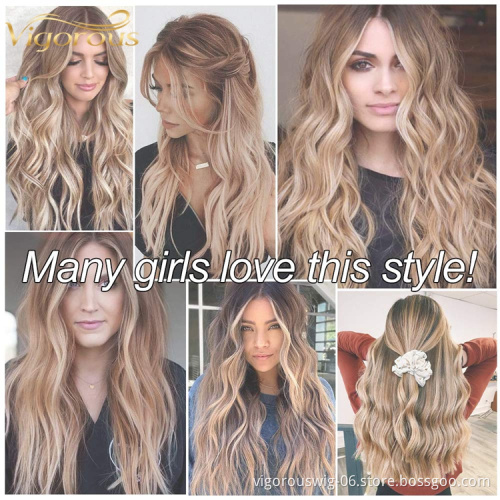 Vigorous Cheap Long Body Wave Front Lace Ombre Blonde With Pre Plucked Hairline Heat Resistant Fiber Wigs Synthetic Hair Wigs